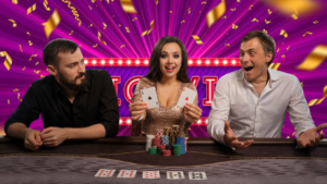 three people playing poker